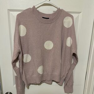 T Tahari Polka Dot Crew Neck Sweater in Pink and White